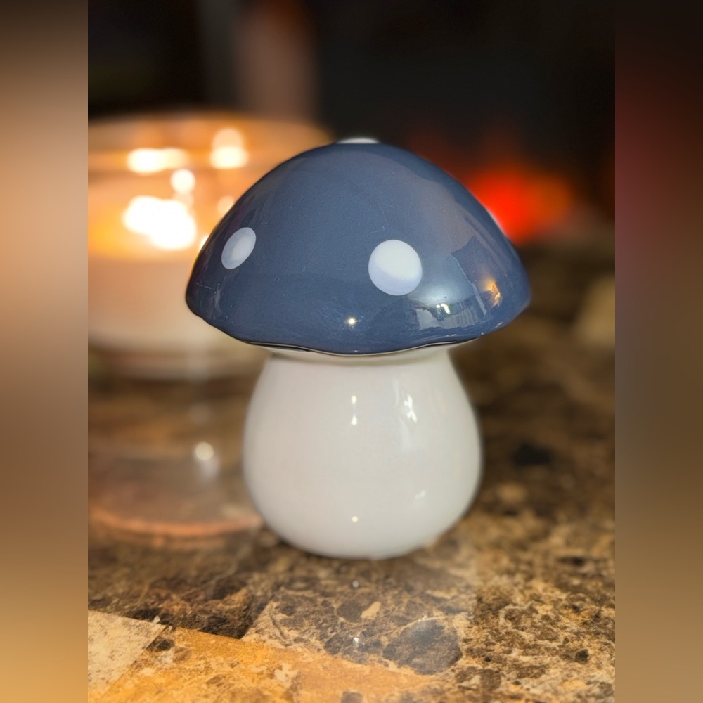 🍄 Blue Polka Dot Ceramic Mushroom Decor Cottagecore Fairy Garden